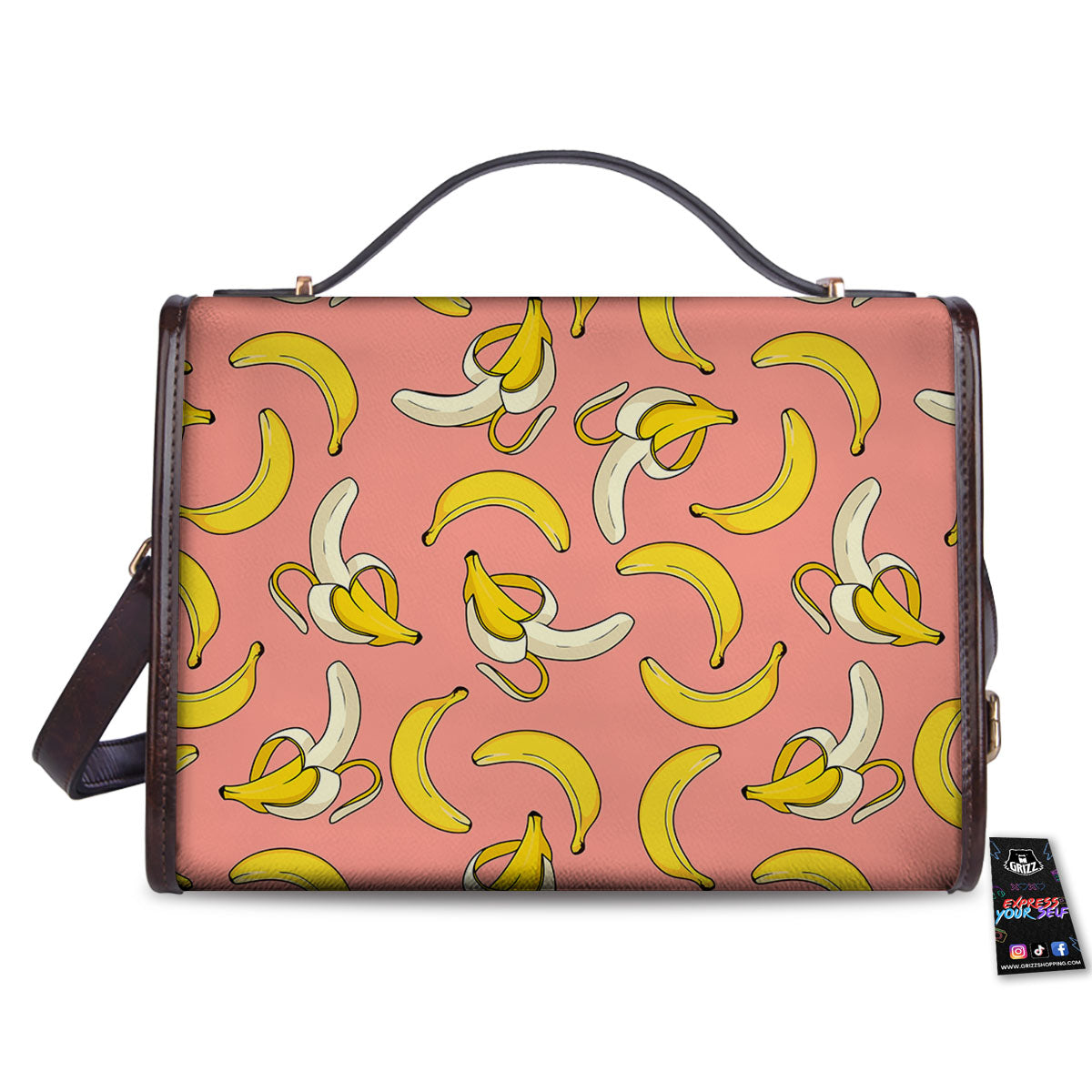 Banana Pink Print Pattern Women's Satchel Bag-grizzshop