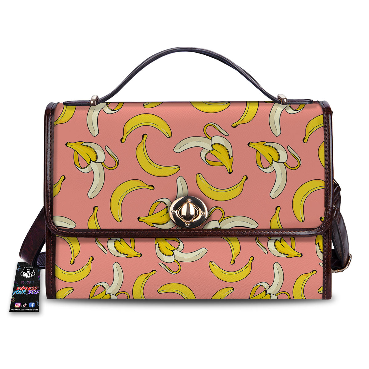 Banana Pink Print Pattern Women's Satchel Bag-grizzshop