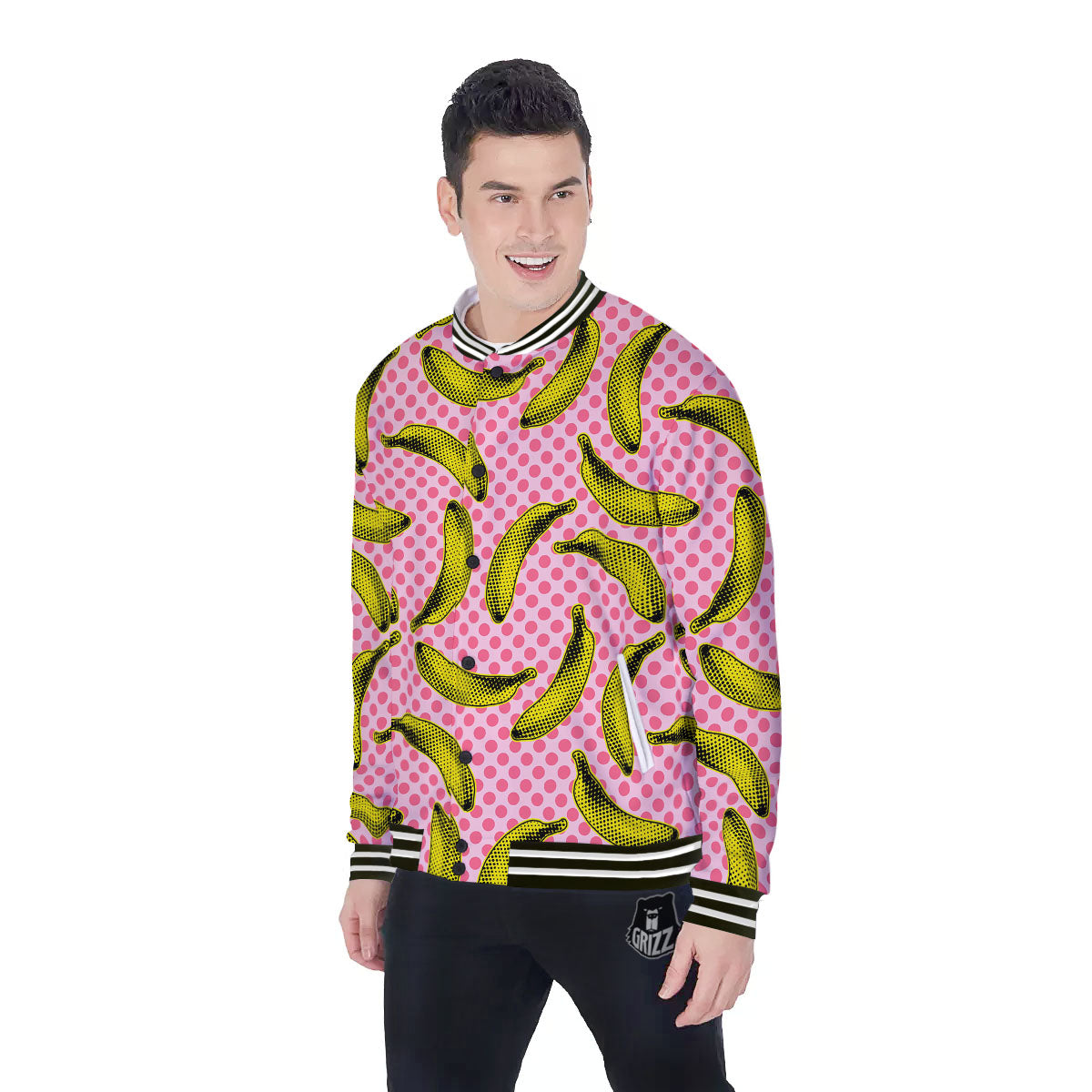 Banana Polka Dot Print Pattern Baseball Jacket-grizzshop