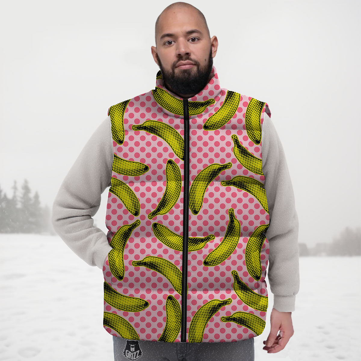 Banana Polka Dot Print Pattern Down Vest
