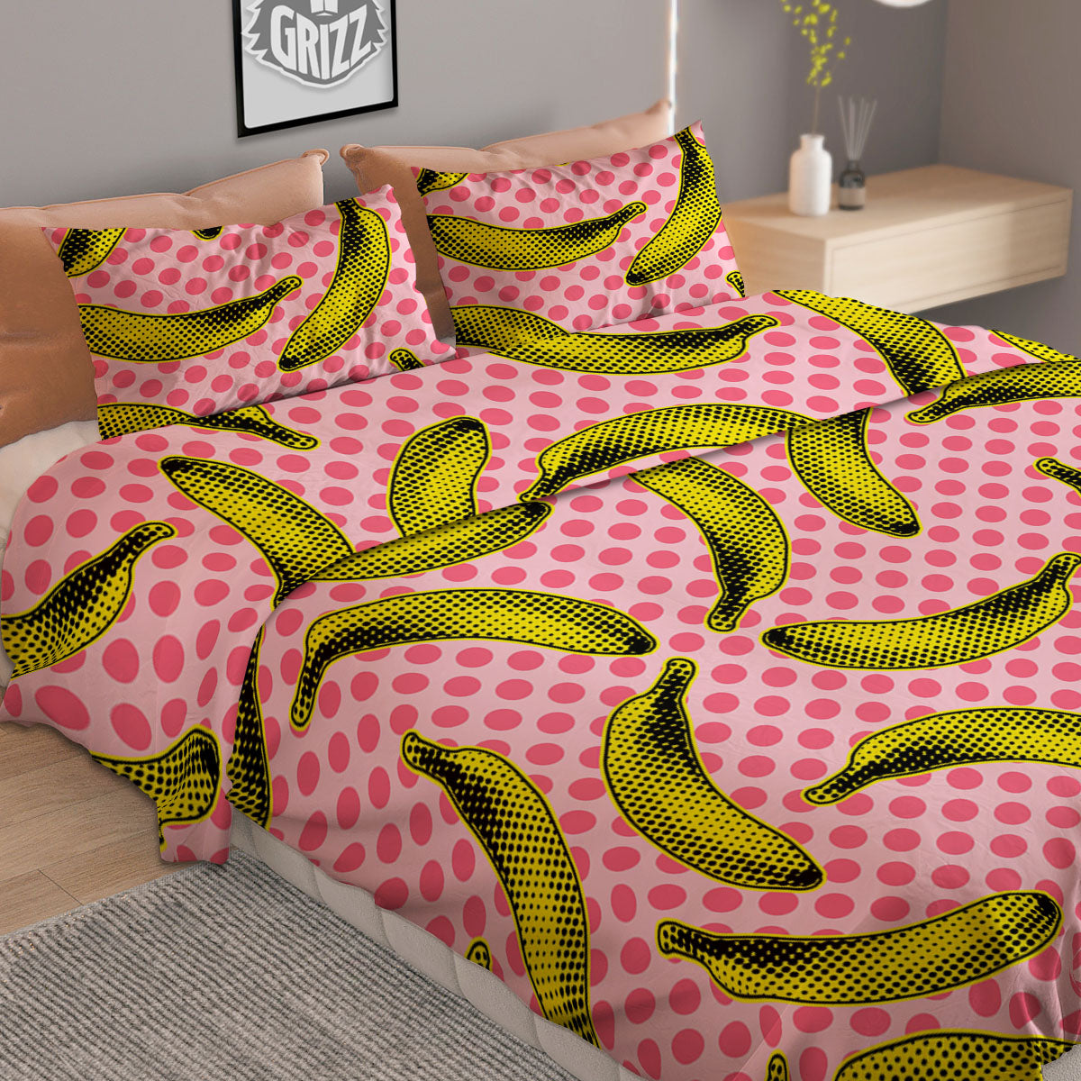 Banana Blue And White Striped Print Pattern Duvet Cover Bedding Set