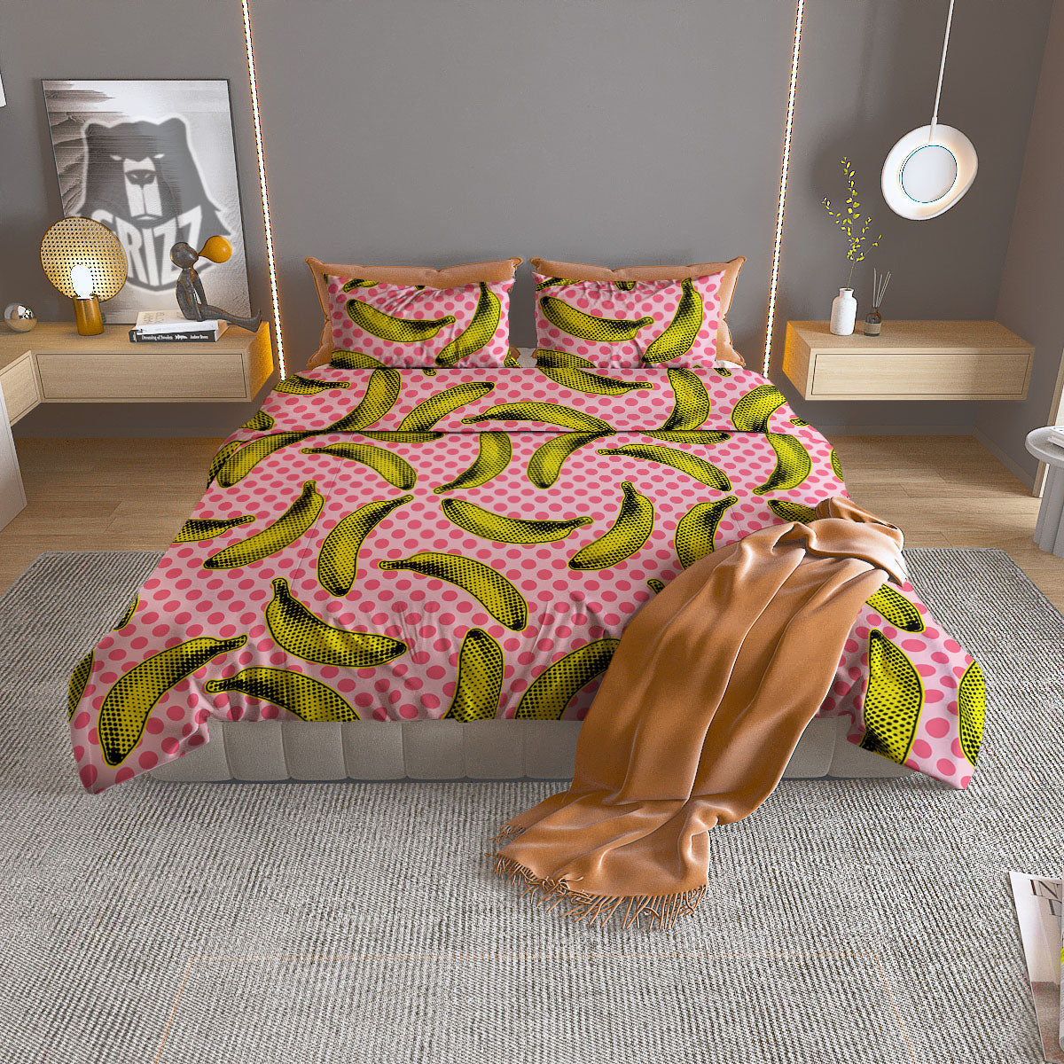Banana Blue And White Striped Print Pattern Duvet Cover Bedding Set