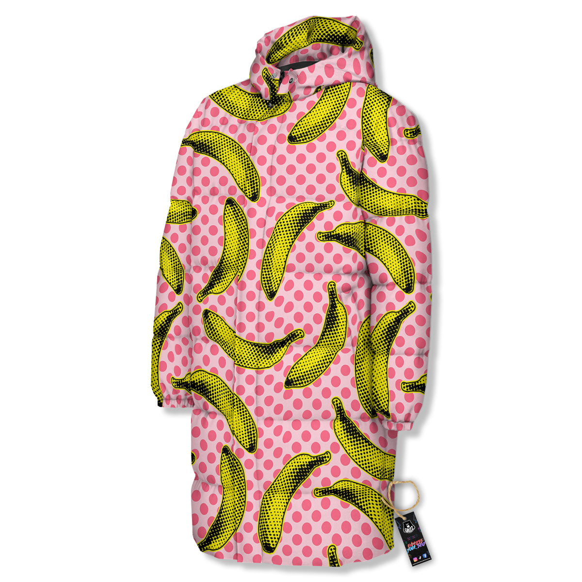 Banana Polka Dot Print Pattern Long Down Jacket-grizzshop