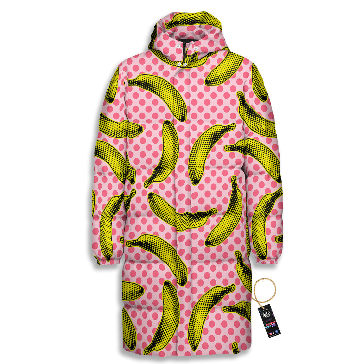 Banana Polka Dot Print Pattern Long Down Jacket-grizzshop