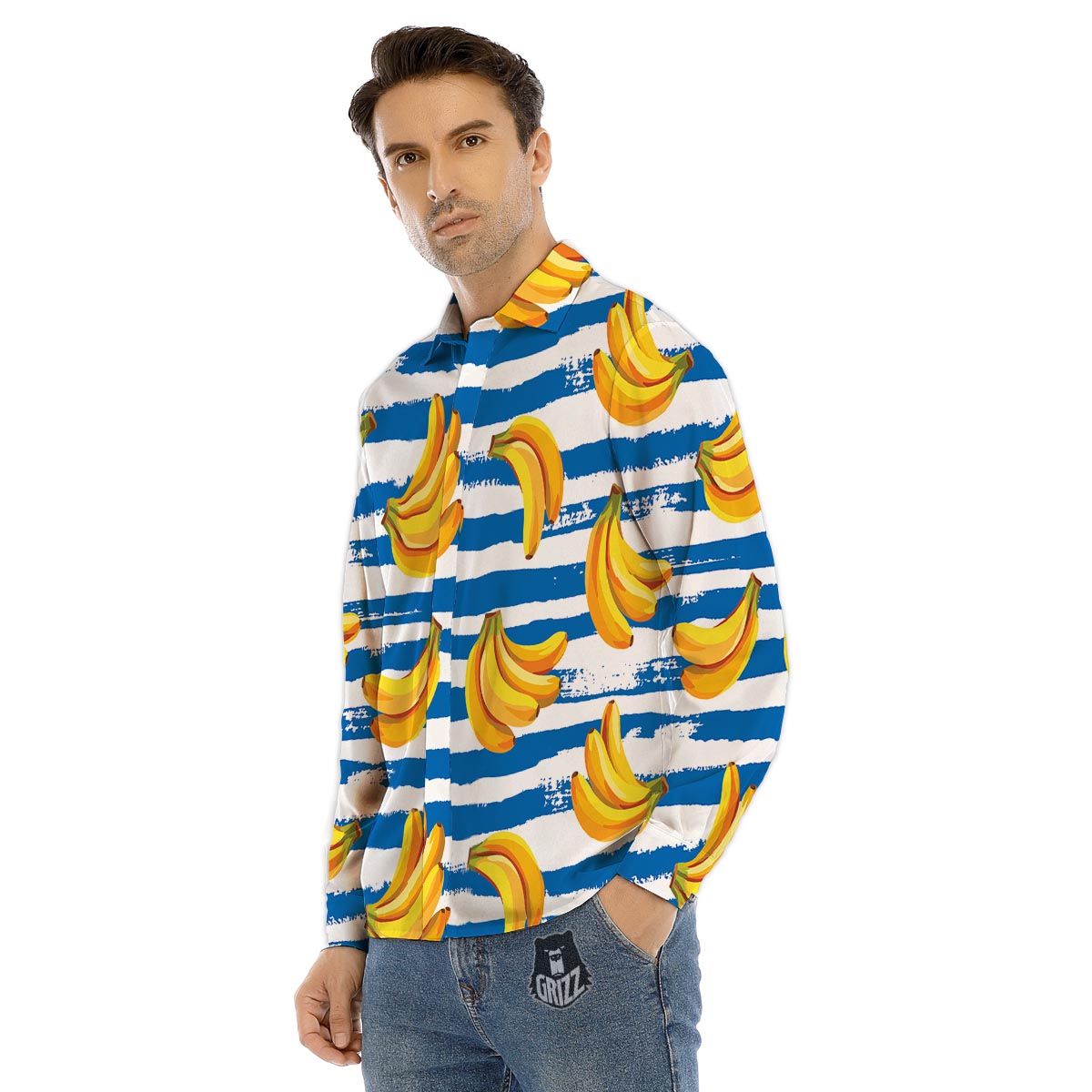 Banana Polka Dot Print Pattern Men's Dress Shirts-grizzshop