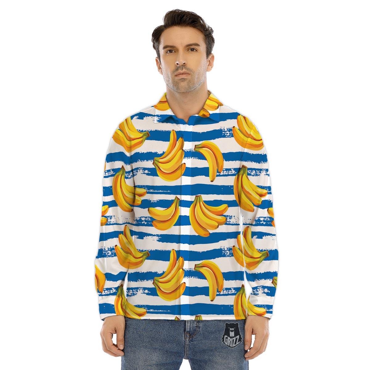 Banana Polka Dot Print Pattern Men's Dress Shirts-grizzshop
