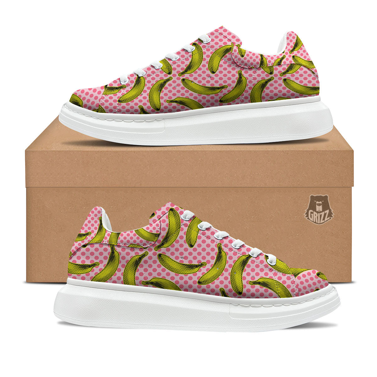 Banana Polka Dot Print Pattern Platform Shoes-grizzshop