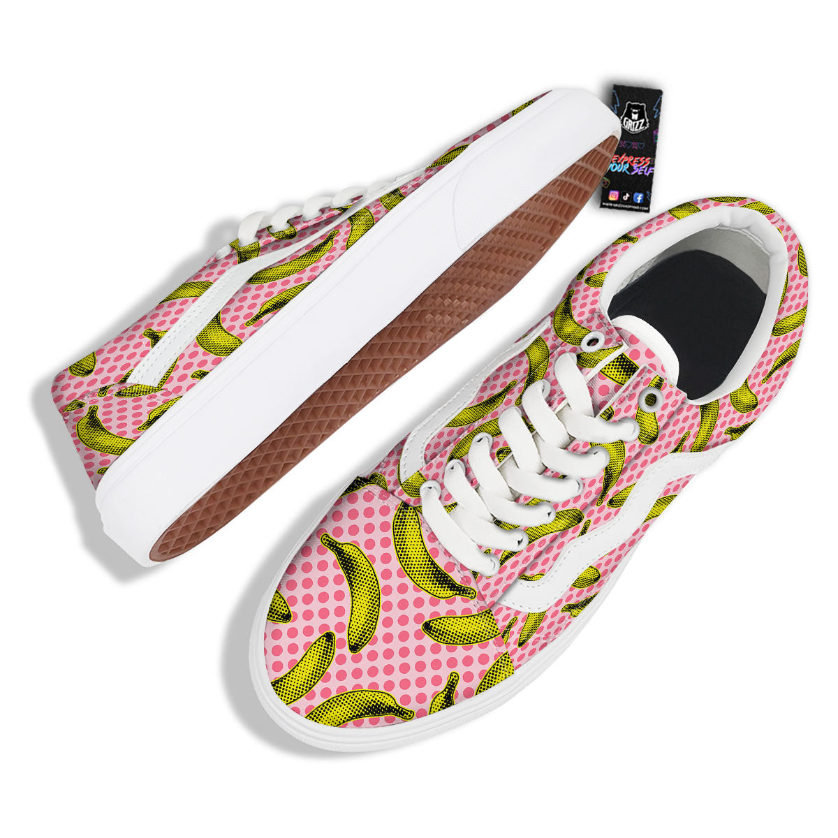 Banana Polka Dot Print Pattern Skate Shoes-grizzshop
