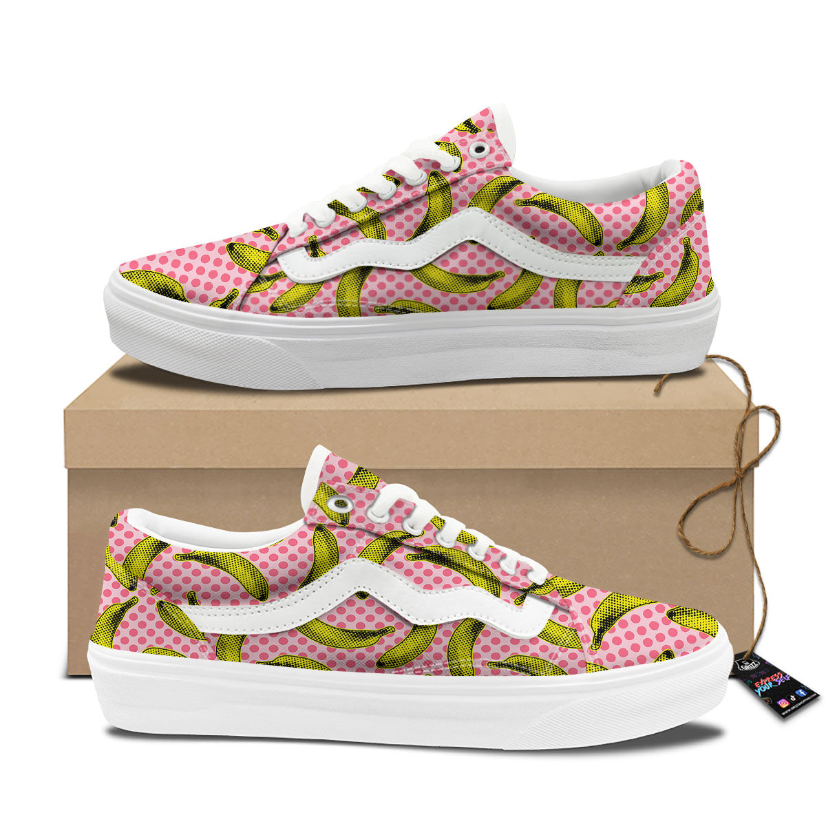 Banana Polka Dot Print Pattern Skate Shoes-grizzshop