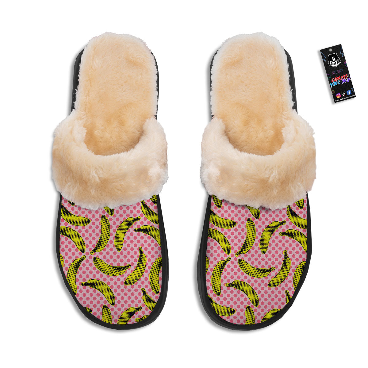 Banana Polka Dot Print Pattern Slippers-grizzshop