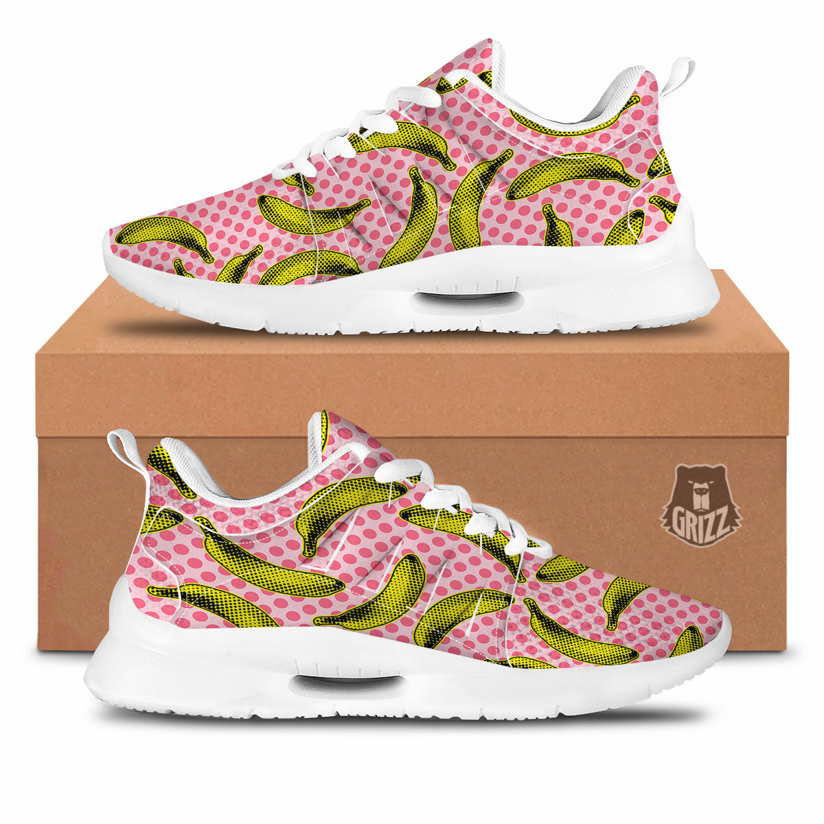 Banana Polka Dot Print Pattern Tennis Shoes-grizzshop