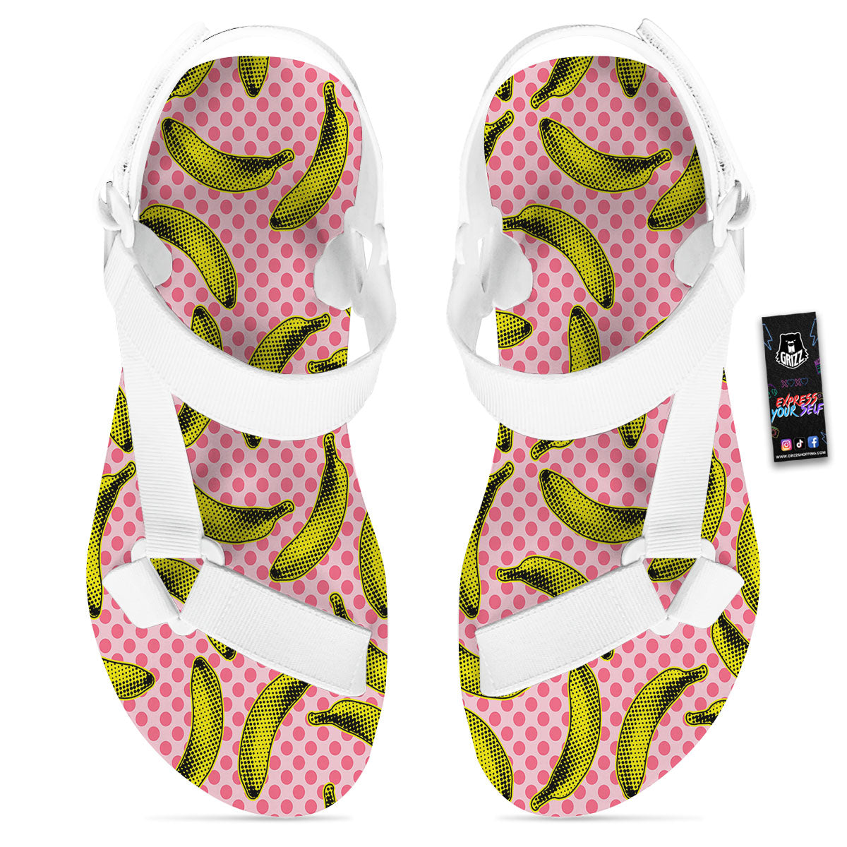Banana Polka Dot Print Pattern White Open Toe Sandals-grizzshop