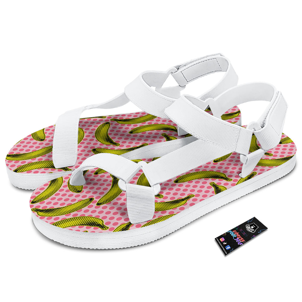 Banana Polka Dot Print Pattern White Open Toe Sandals-grizzshop