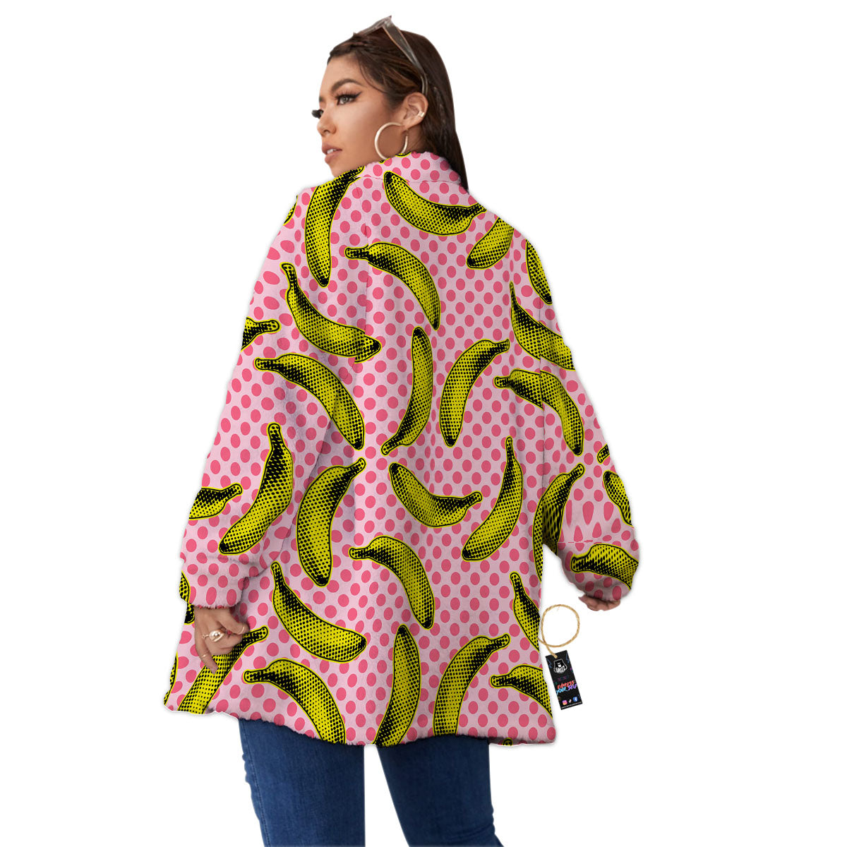 Banana Polka Dot Print Pattern Women's Sherpa Jacket-grizzshop