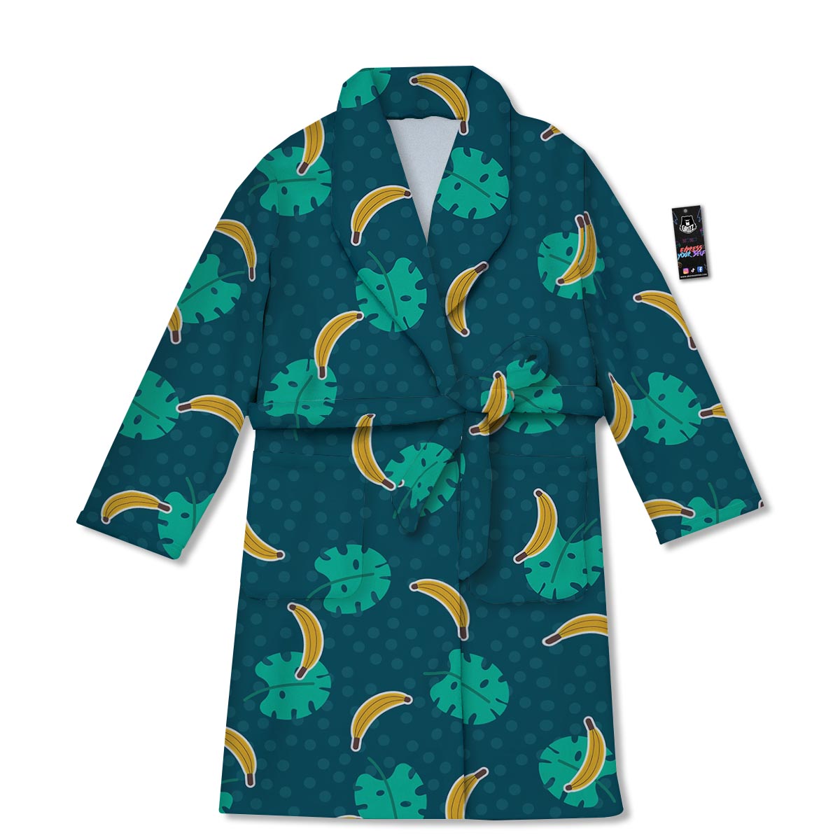 Banana Teal Print Pattern Bathrobe-grizzshop