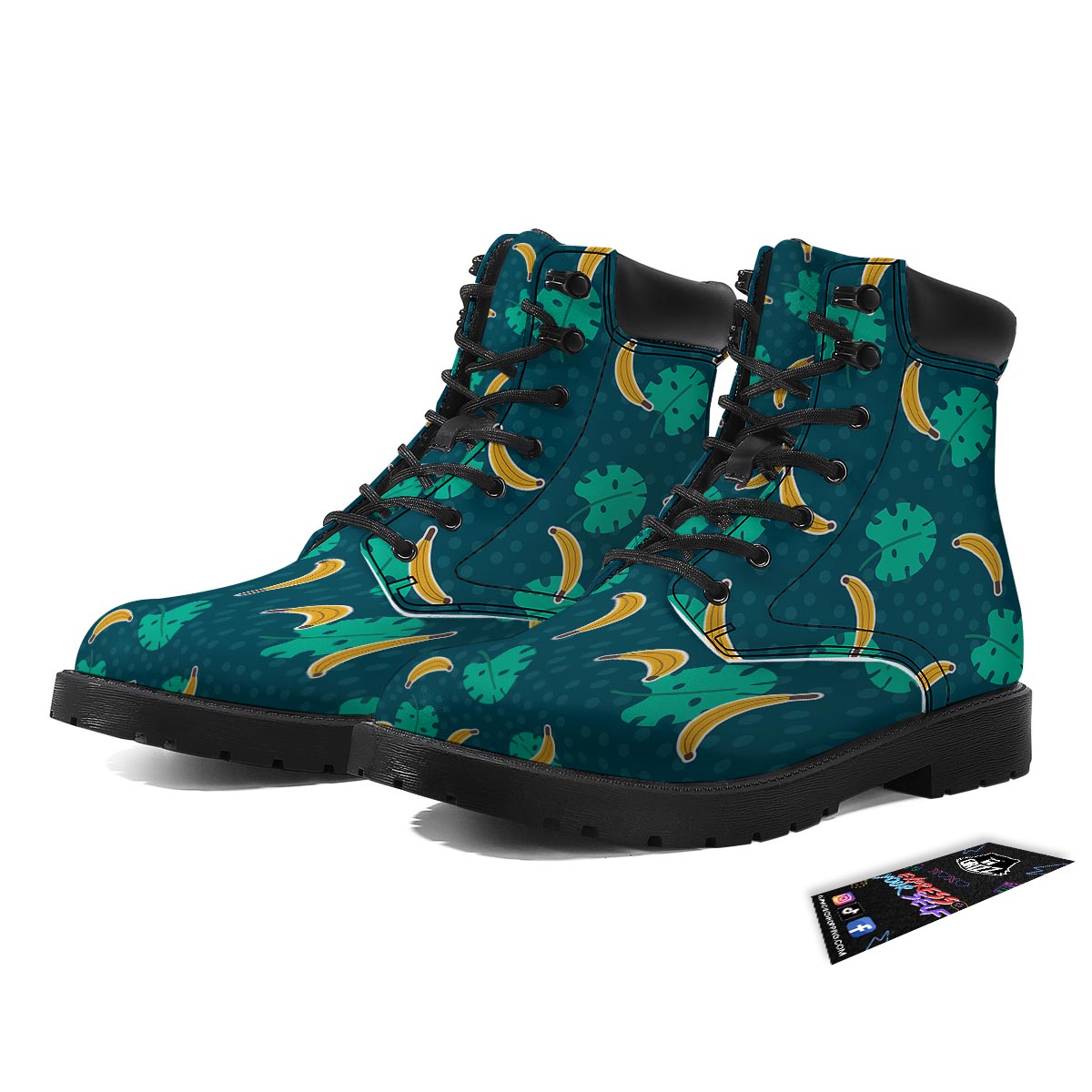 Banana Teal Print Pattern Boots-grizzshop