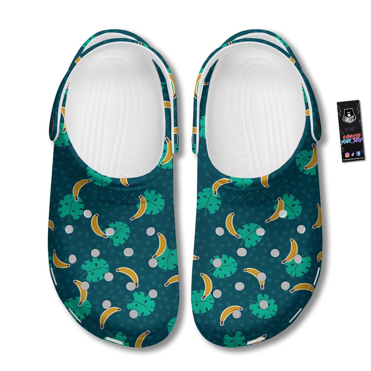 Banana Teal Print Pattern Clog-grizzshop