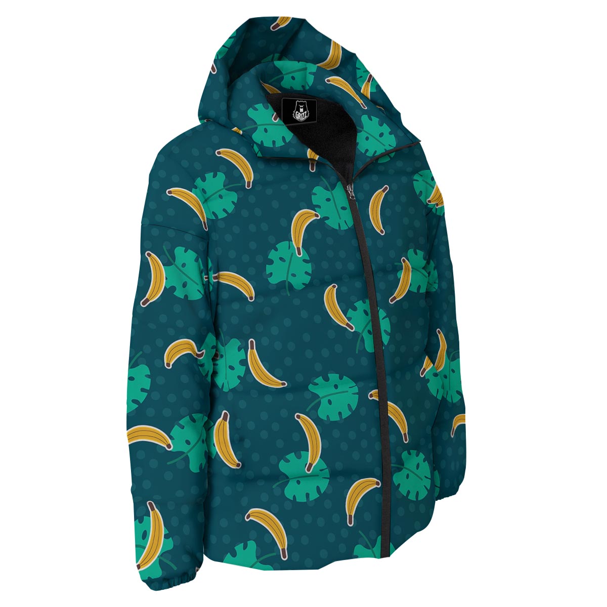 Banana Teal Print Pattern Down Jacket-grizzshop