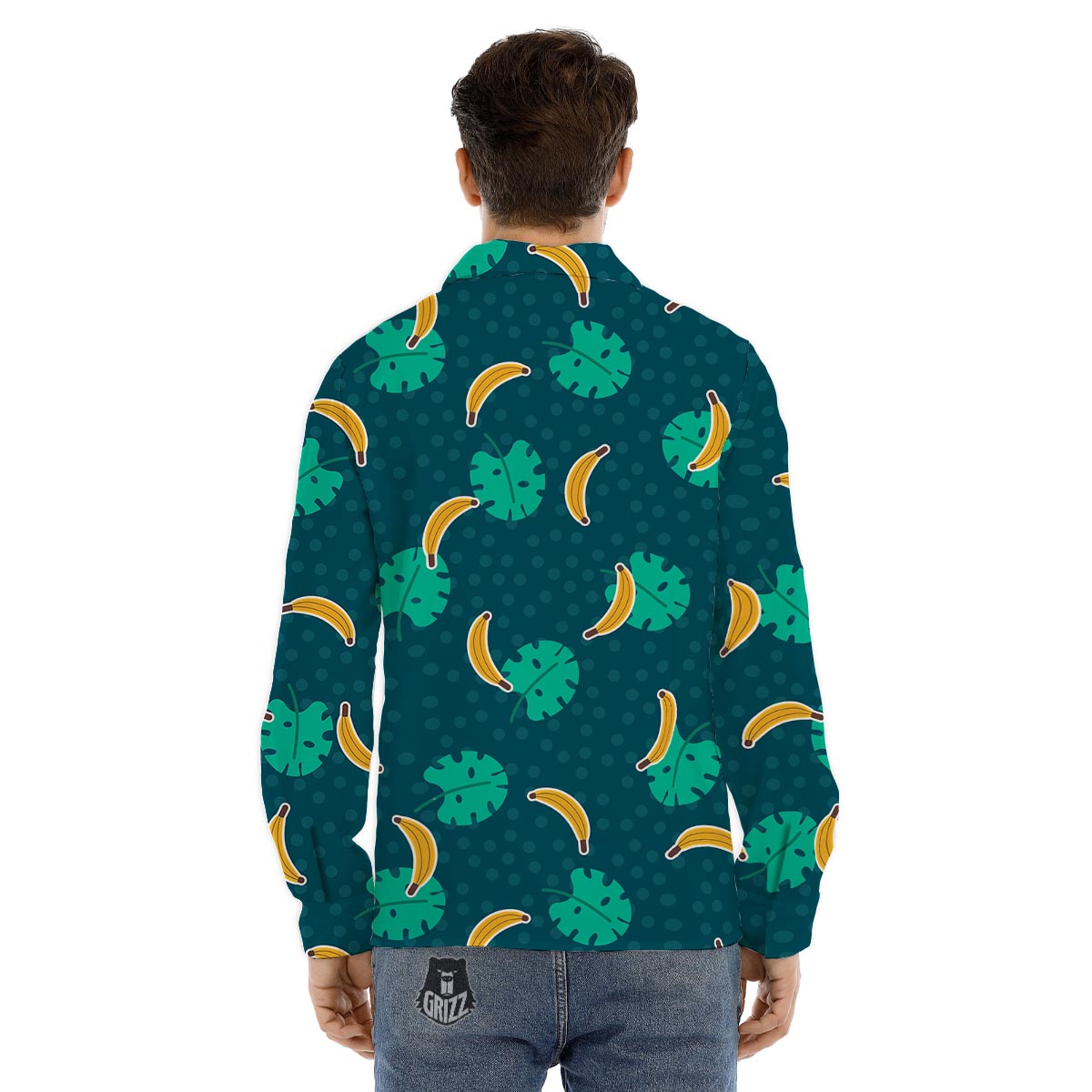 Banana Teal Print Pattern Men's Dress Shirts-grizzshop