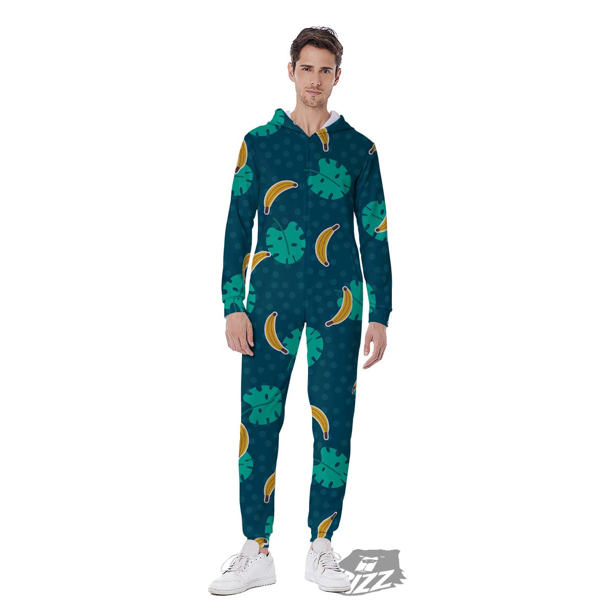 Banana Teal Print Pattern Men's Jumpsuit-grizzshop