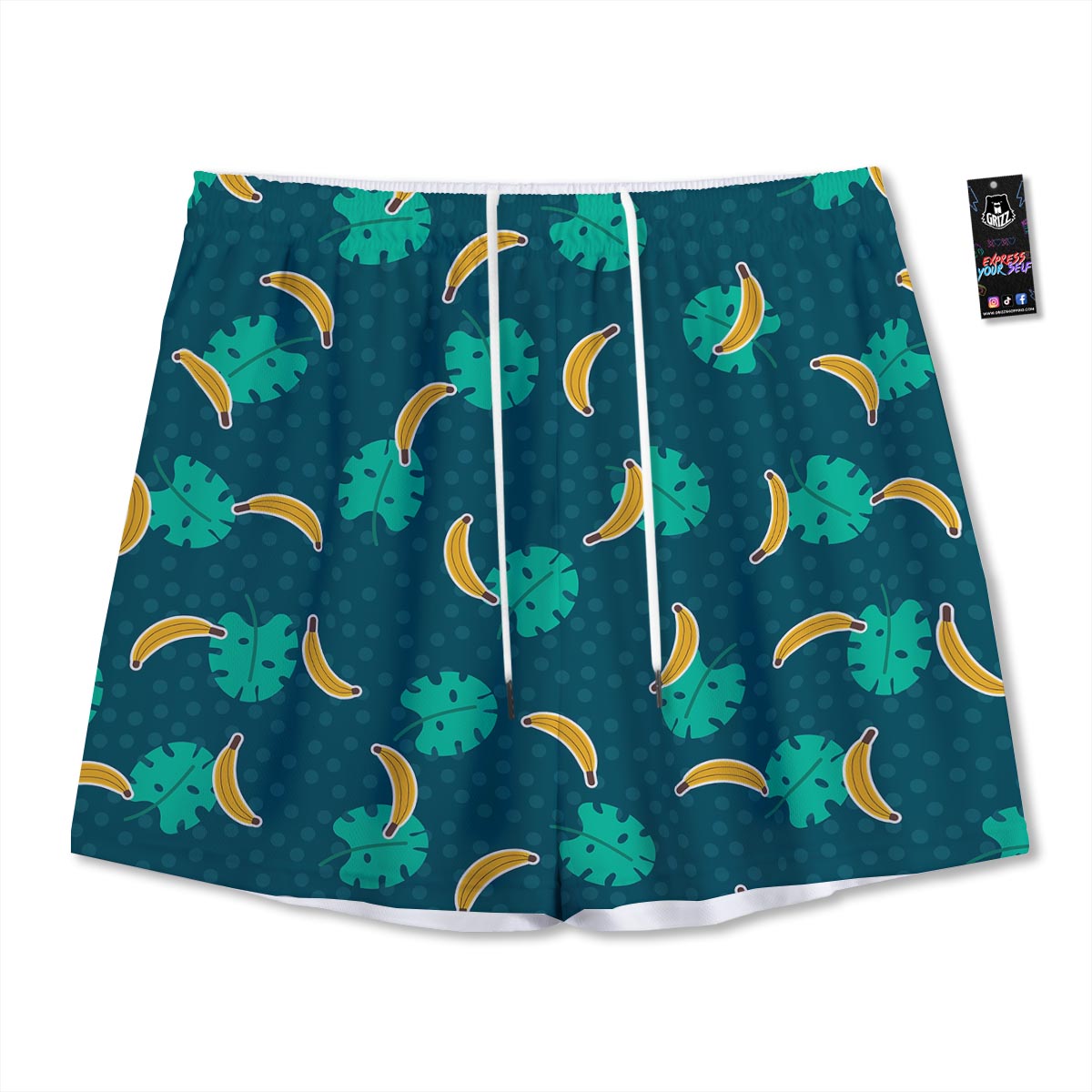 Banana Teal Print Pattern Mesh Shorts