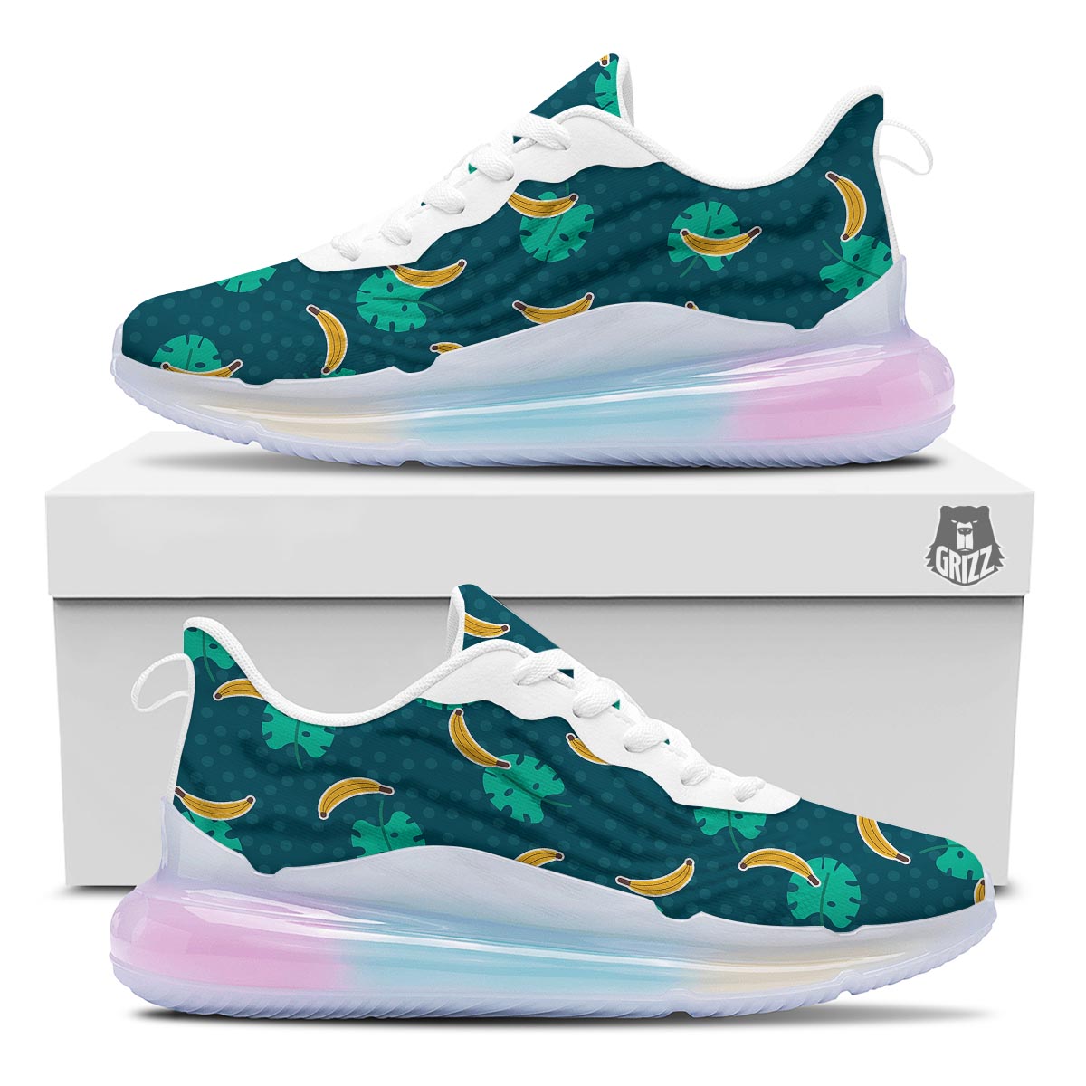 Banana Teal Print Pattern Running Sneakers-grizzshop