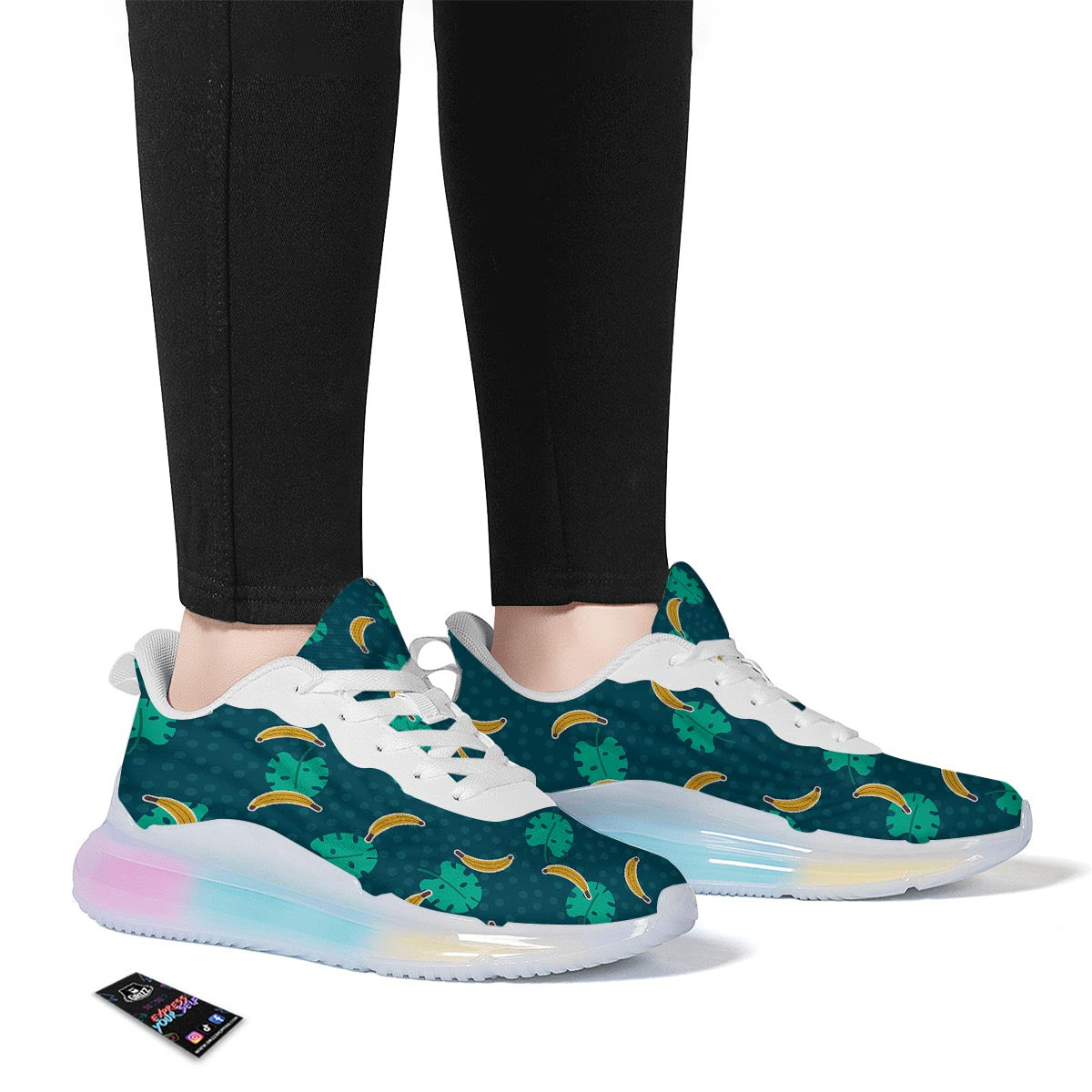 Banana Teal Print Pattern Running Sneakers-grizzshop