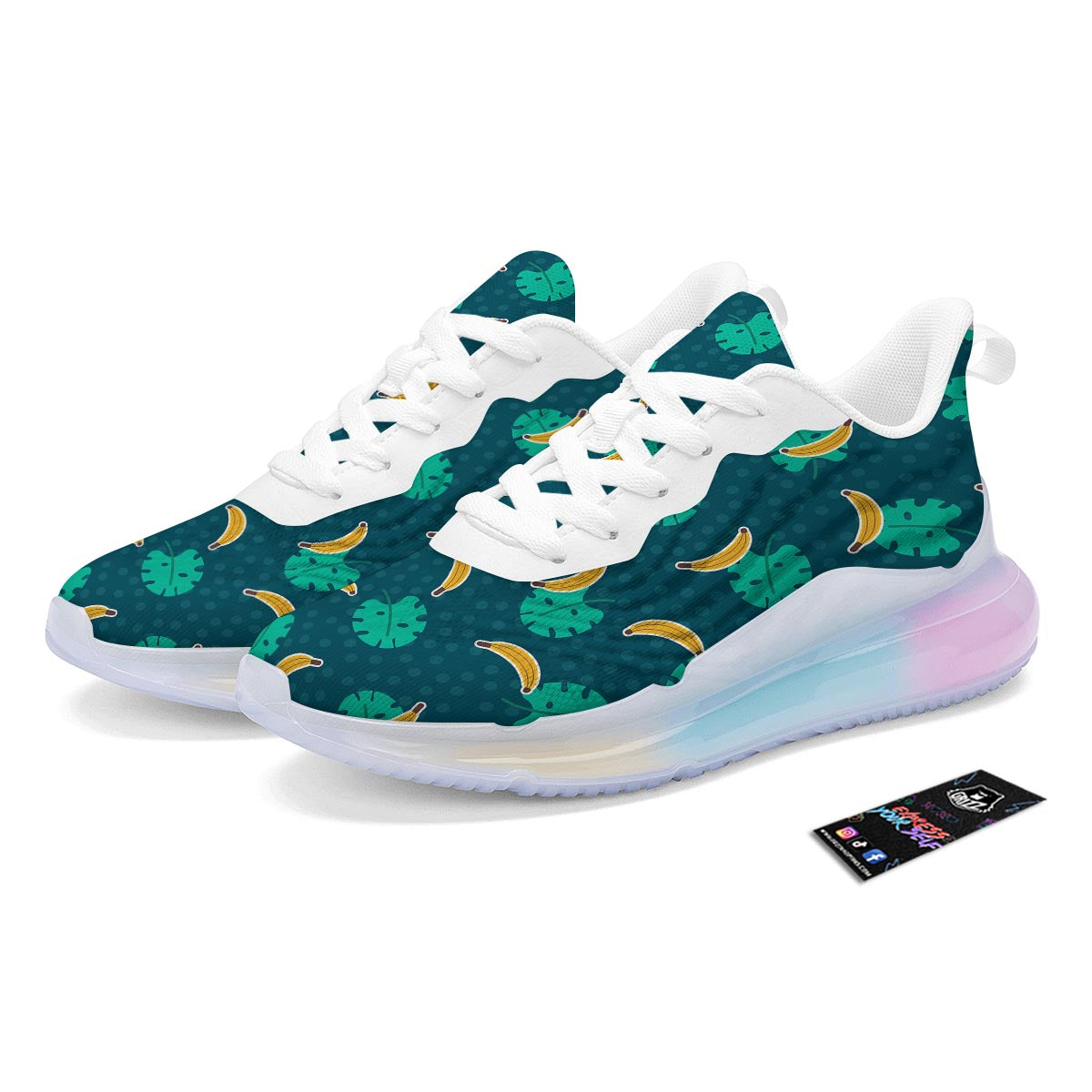 Banana Teal Print Pattern Running Sneakers-grizzshop
