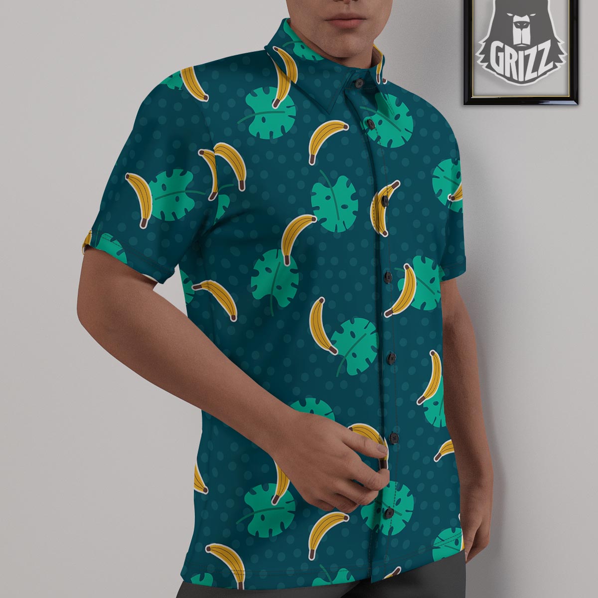 Banana Teal Print Pattern Untucked Shirts-grizzshop