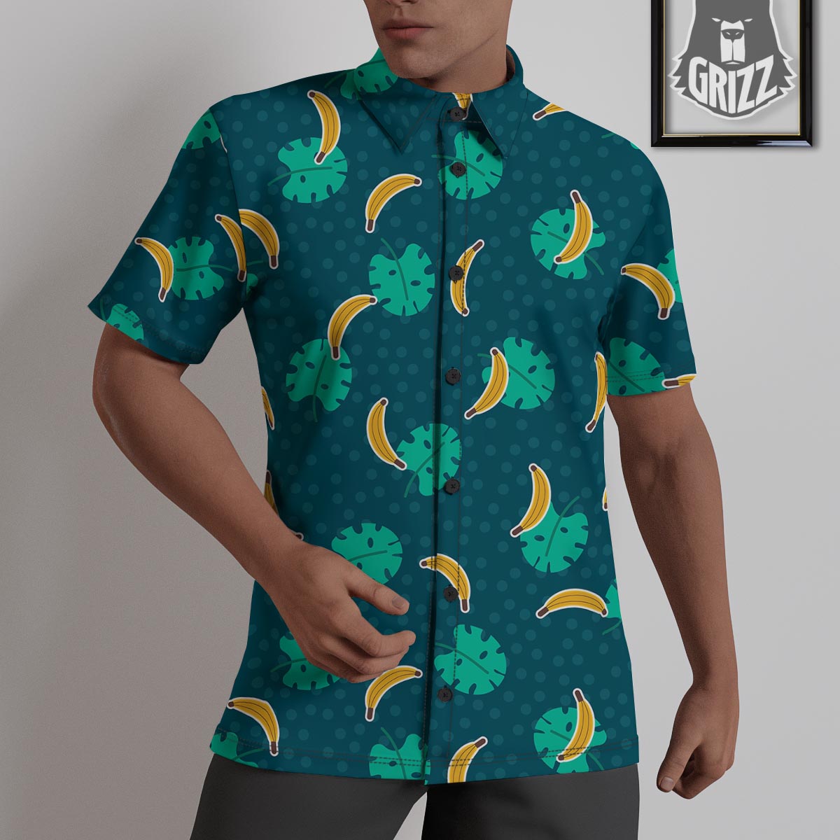 Banana Teal Print Pattern Untucked Shirts-grizzshop