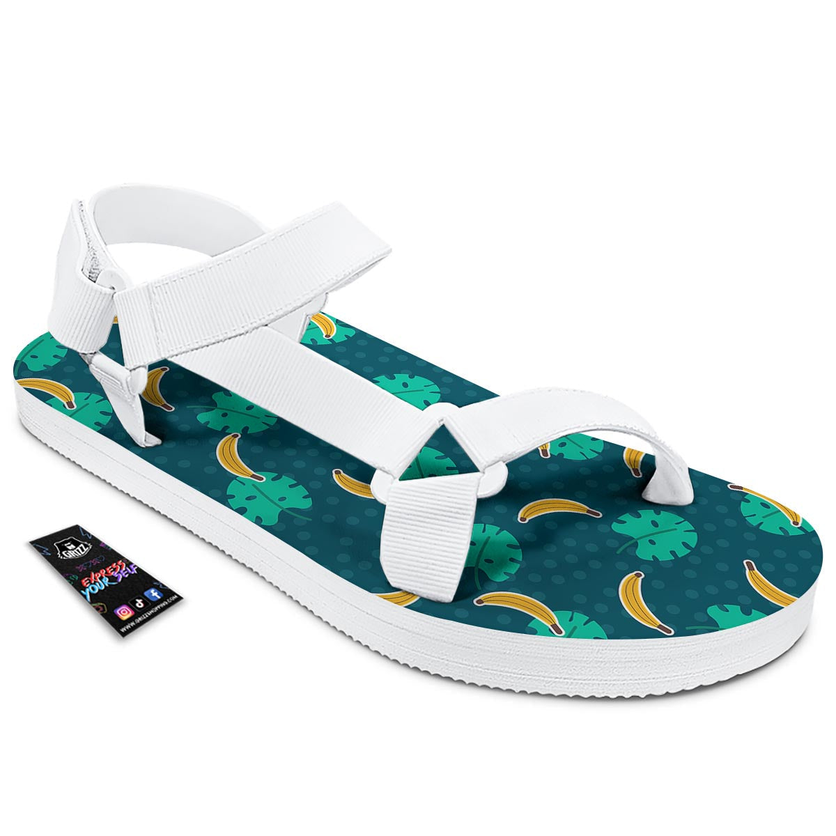 Banana Teal Print Pattern White Open Toe Sandals-grizzshop