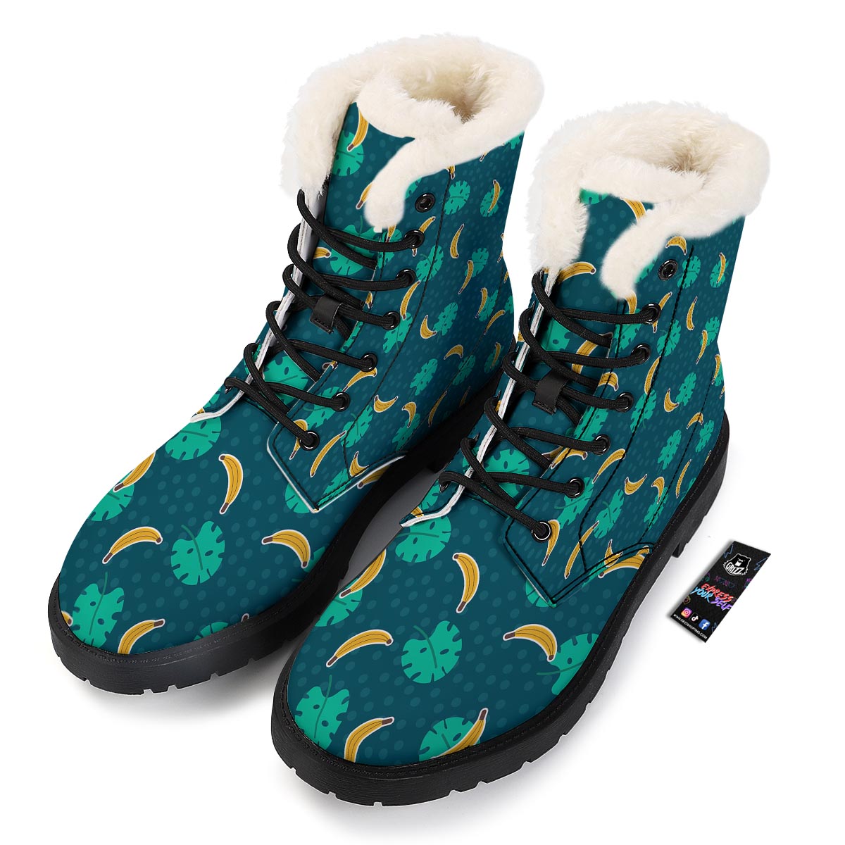 Banana Teal Print Pattern Winter Boots-grizzshop