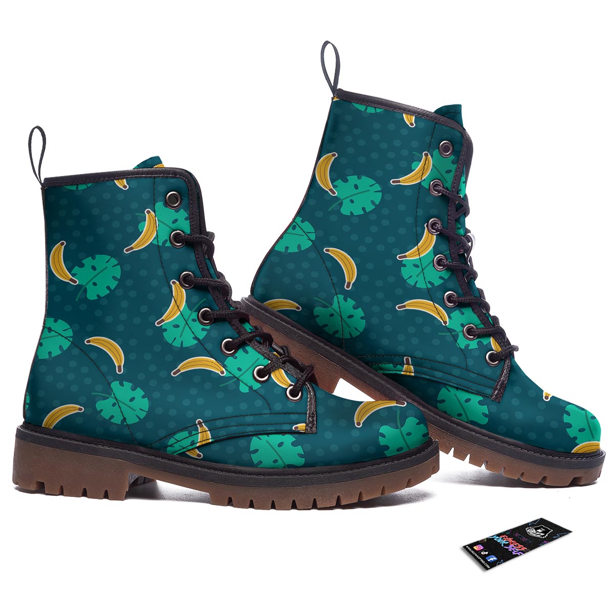 Banana Teal Print Pattern Work Boots-grizzshop