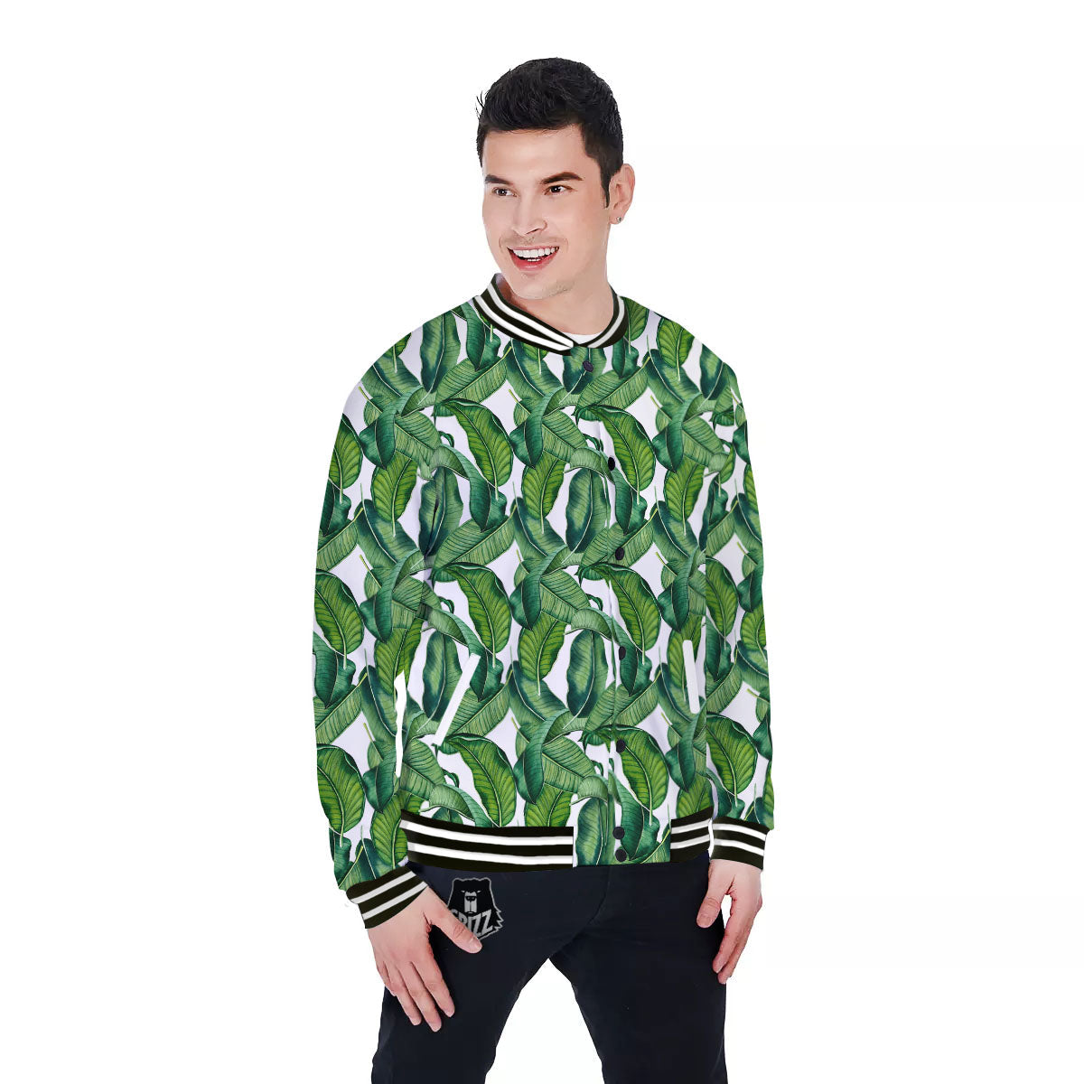 Banana Tropical Green Print Pattern Baseball Jacket-grizzshop