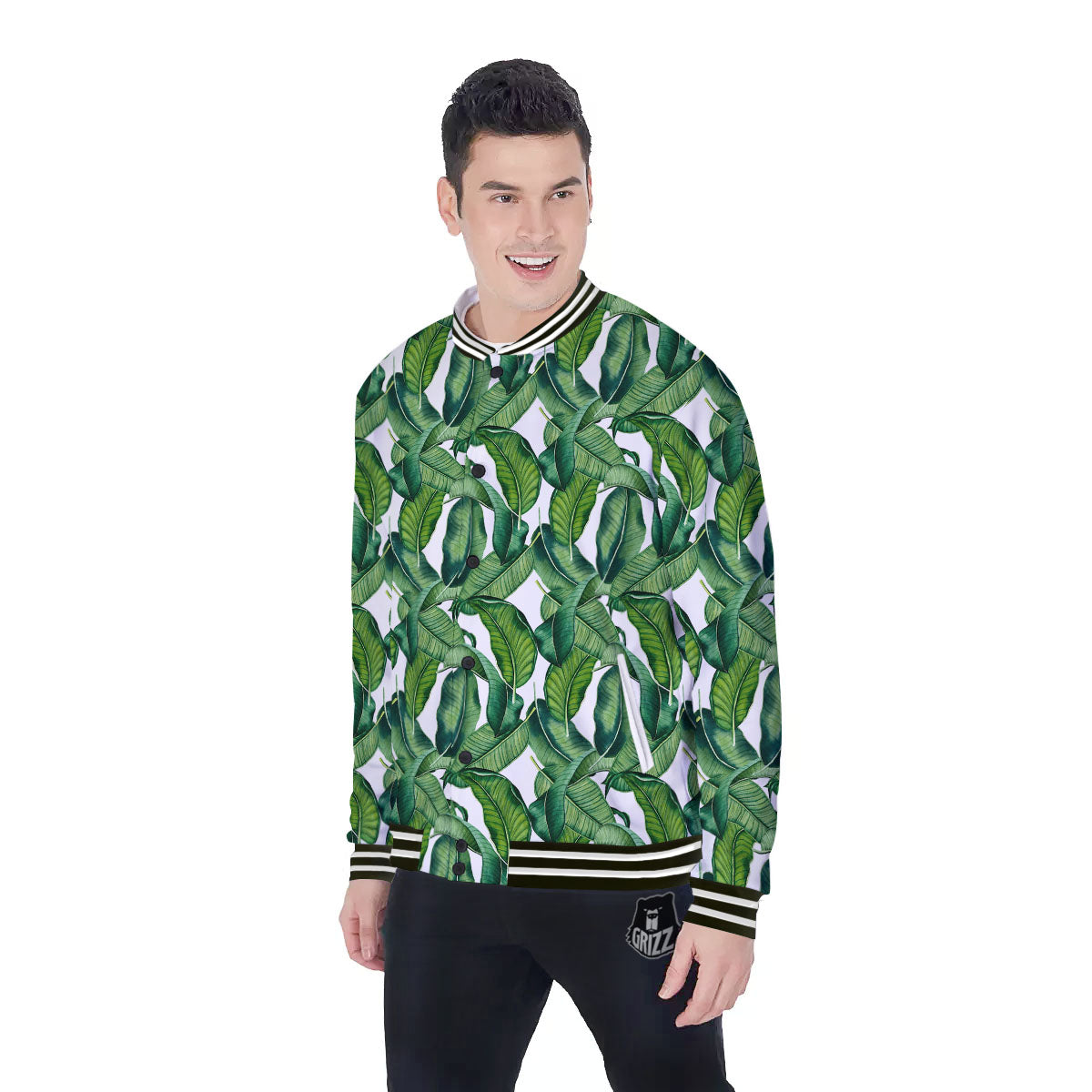 Banana Tropical Green Print Pattern Baseball Jacket-grizzshop
