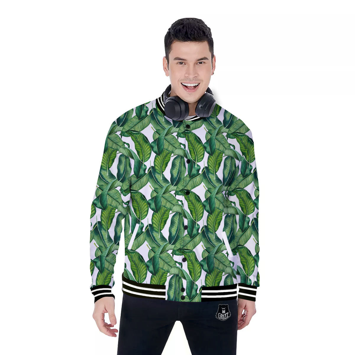 Banana Tropical Green Print Pattern Baseball Jacket-grizzshop