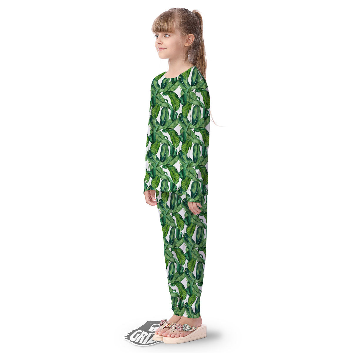 Banana Tropical Green Print Pattern Kid's Pajamas-grizzshop