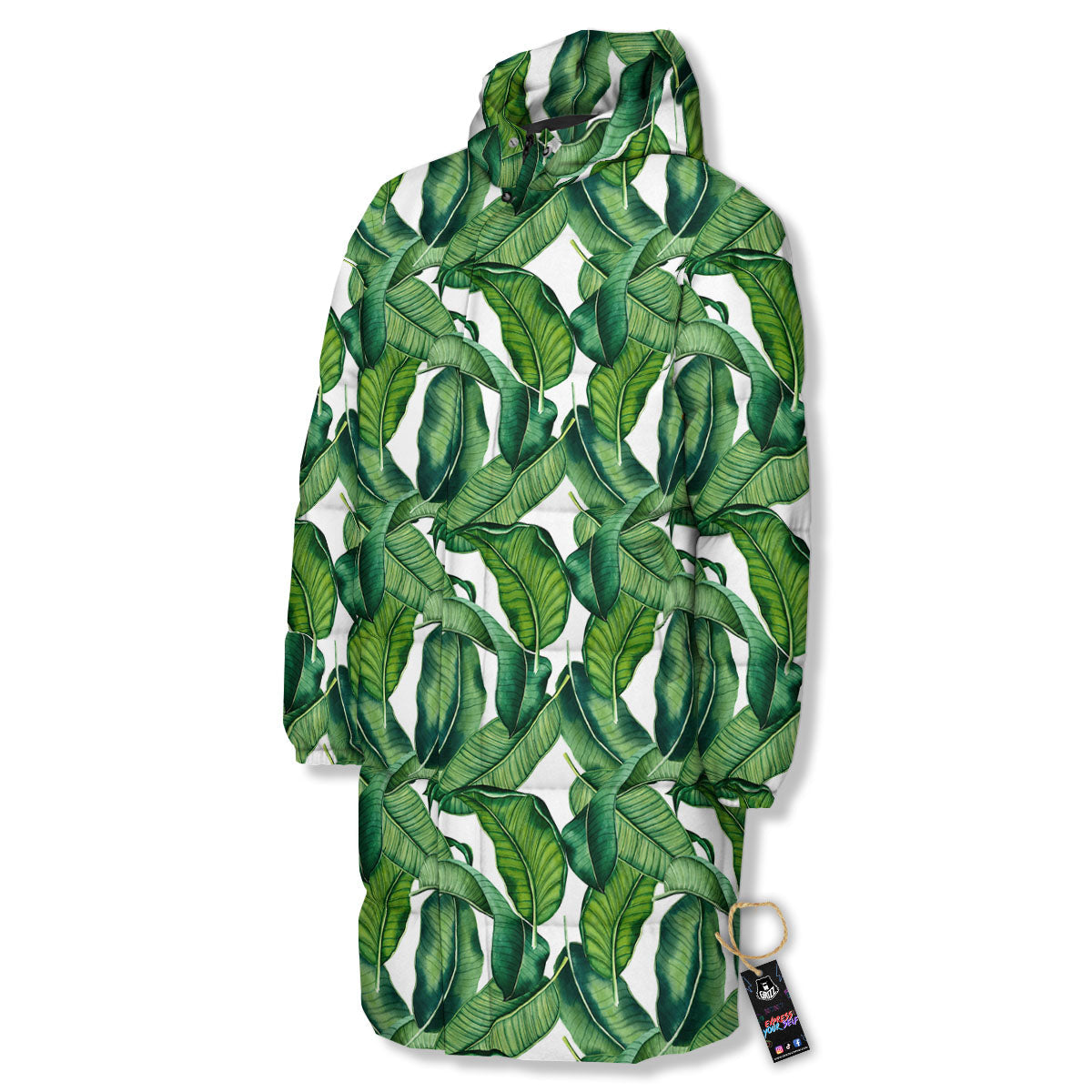 Banana Tropical Green Print Pattern Long Down Jacket-grizzshop