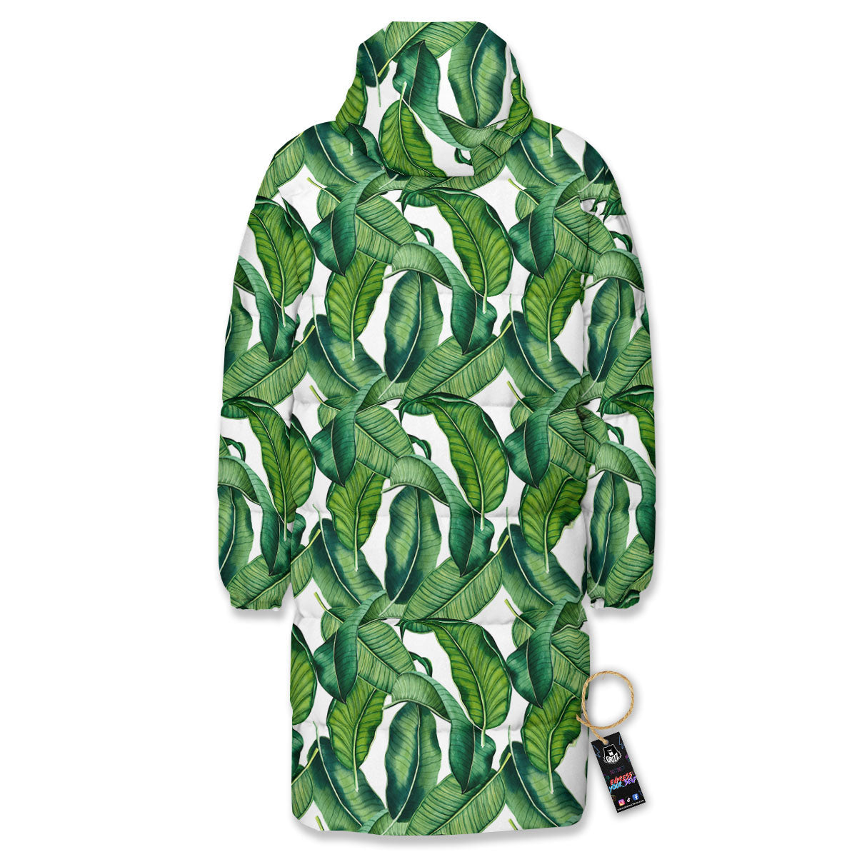 Banana Tropical Green Print Pattern Long Down Jacket-grizzshop
