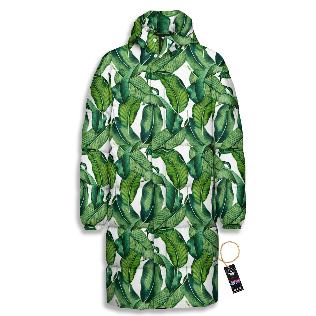 Banana Tropical Green Print Pattern Long Down Jacket-grizzshop