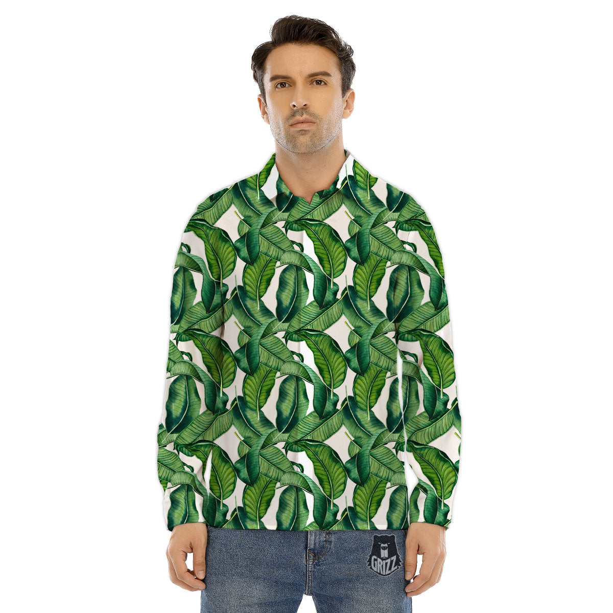 Banana Tropical Green Print Pattern Men's Dress Shirts-grizzshop