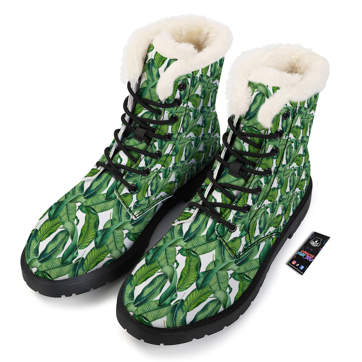 Banana Tropical Green Print Pattern Winter Boots-grizzshop