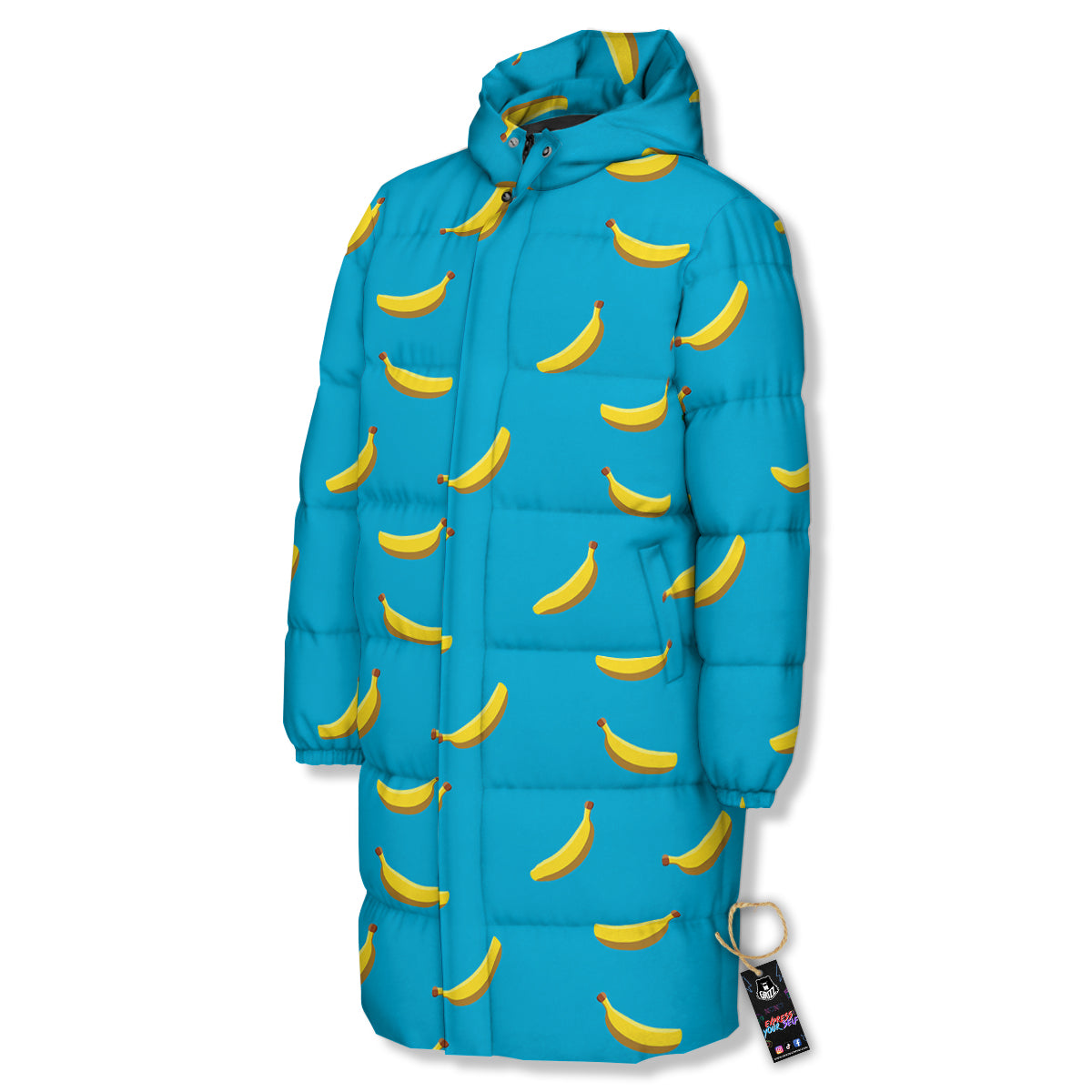 Banana Turquoise Print Pattern Long Down Jacket-grizzshop