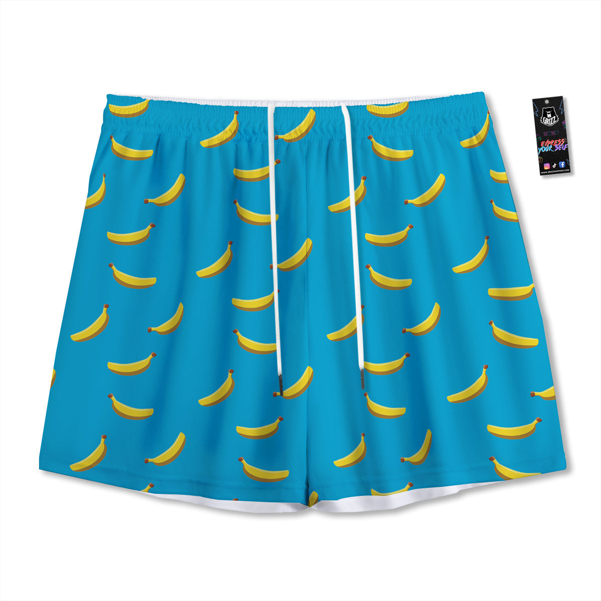 Banana Turquoise Print Pattern Mesh Shorts