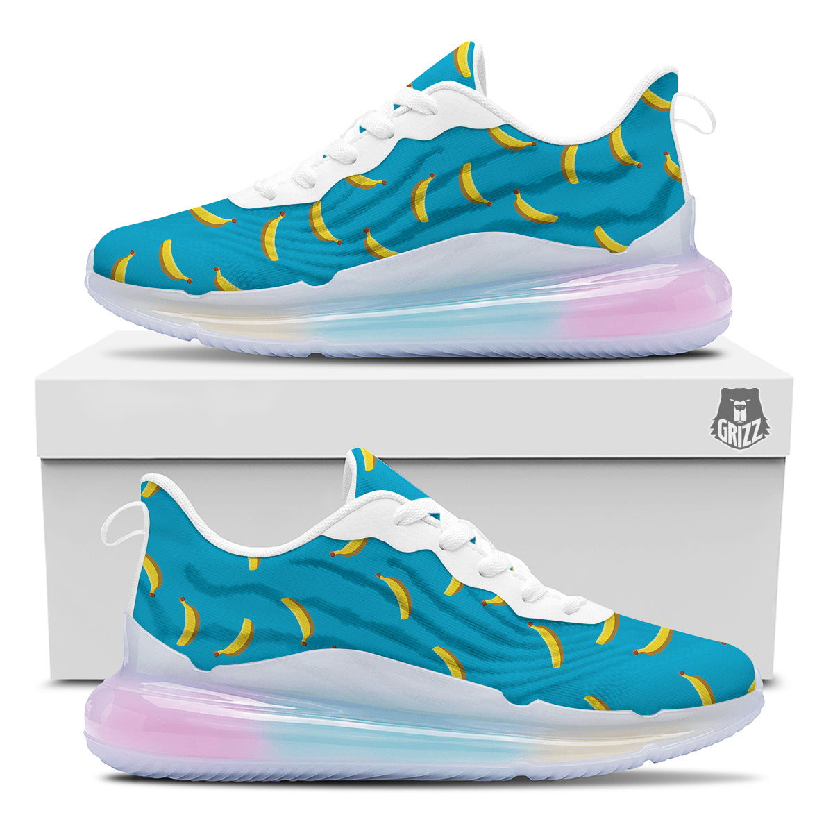 Banana Turquoise Print Pattern Running Sneakers-grizzshop