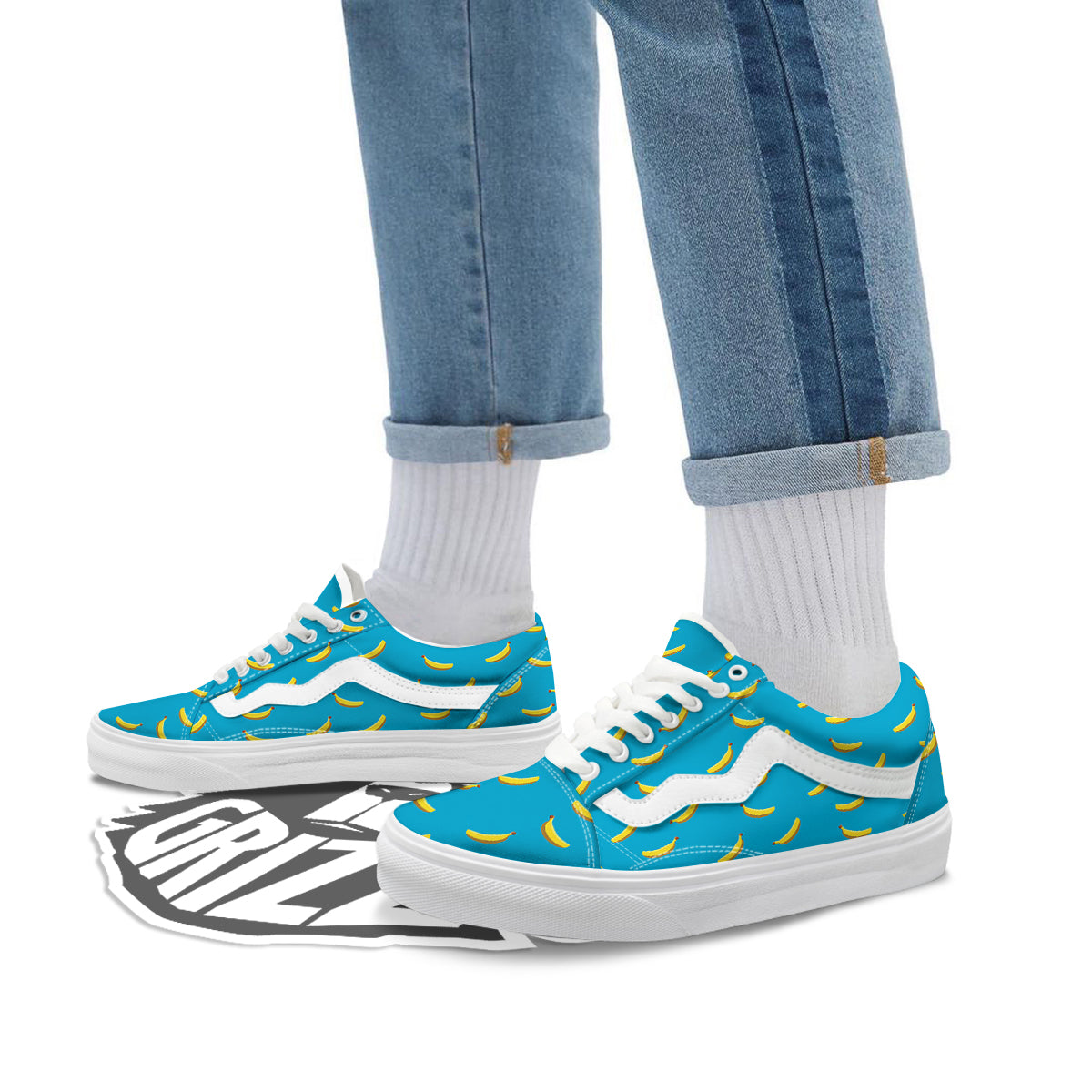 Banana Turquoise Print Pattern Skate Shoes-grizzshop