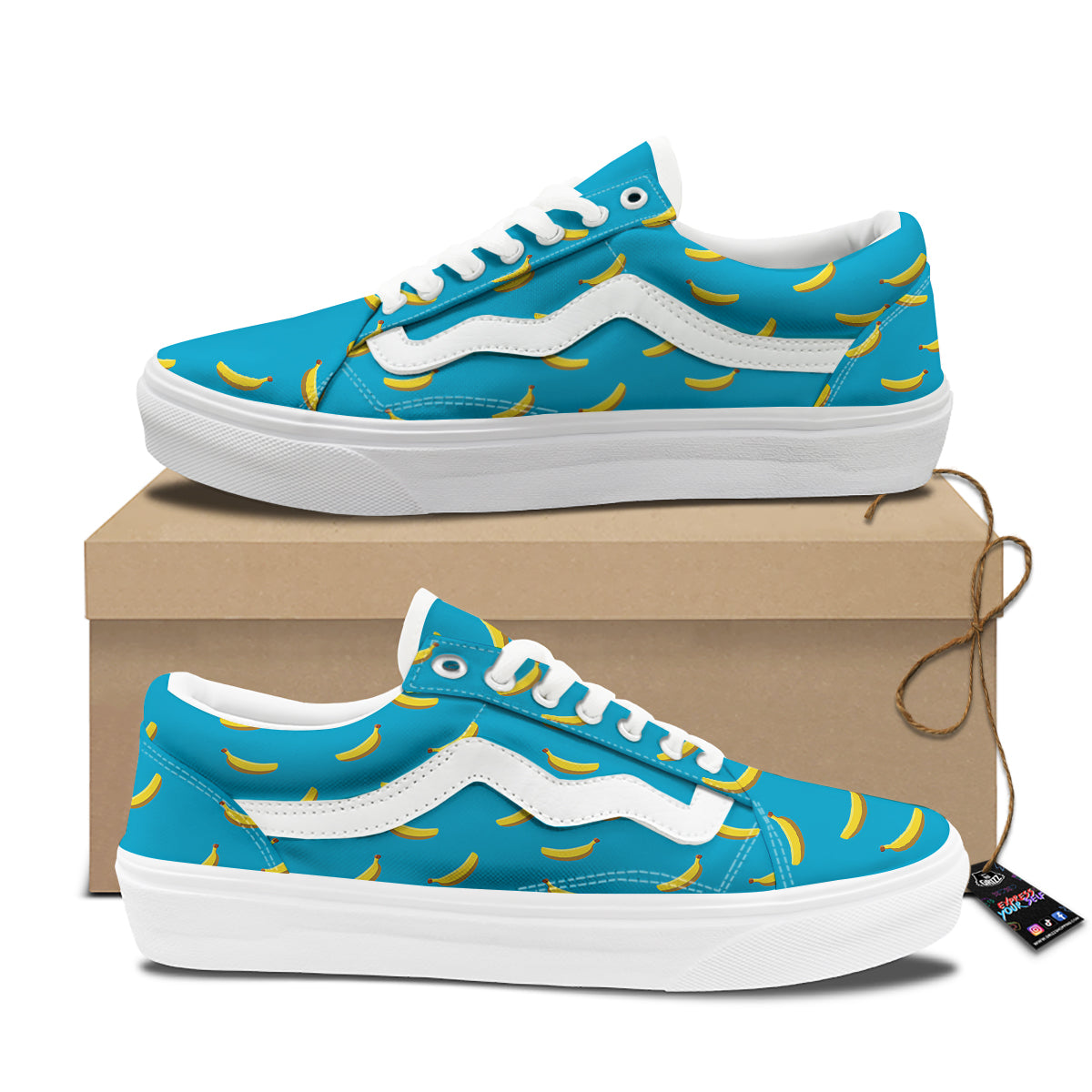 Banana Turquoise Print Pattern Skate Shoes-grizzshop