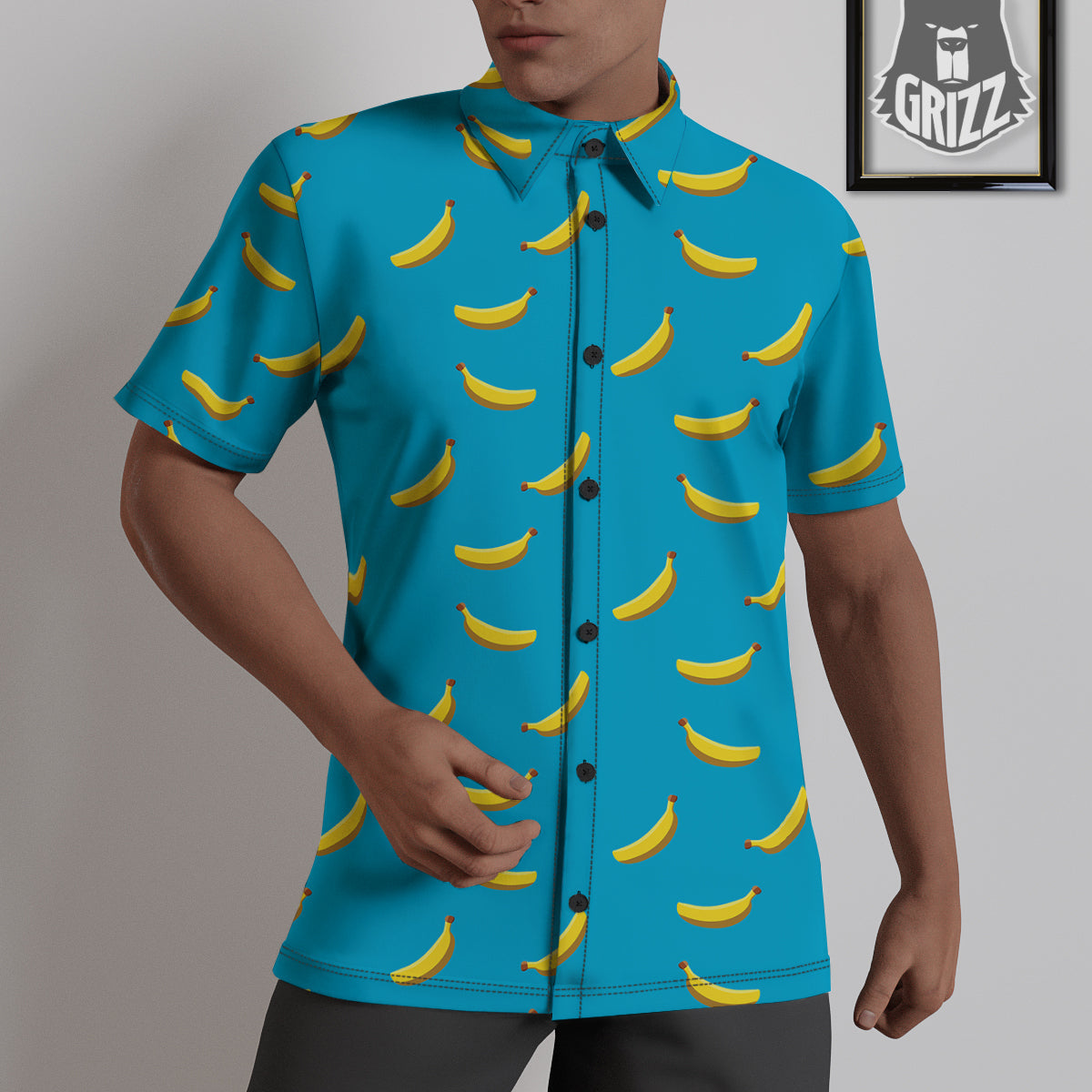 Banana Turquoise Print Pattern Untucked Shirts-grizzshop