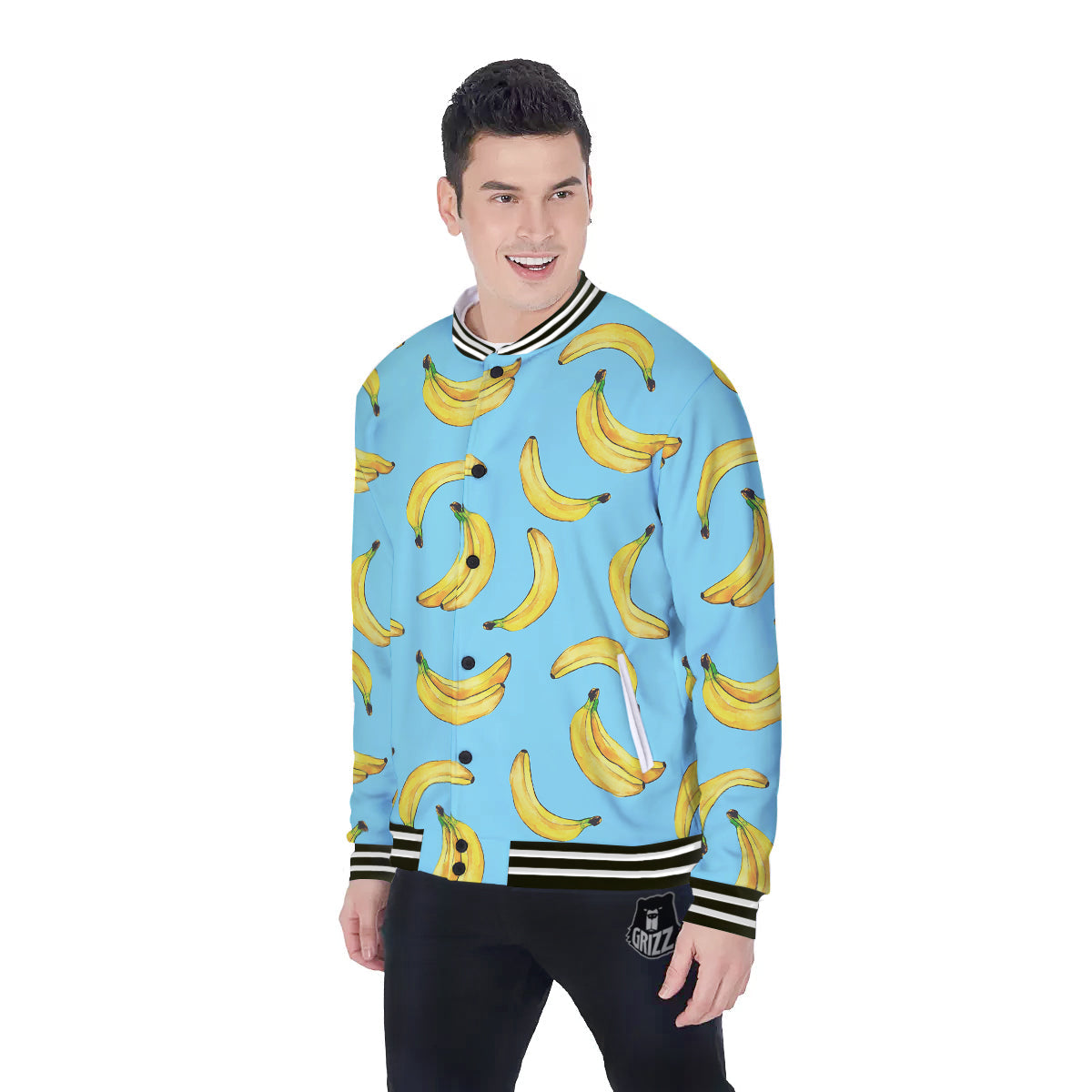 Banana Watercolor Print Pattern Baseball Jacket-grizzshop