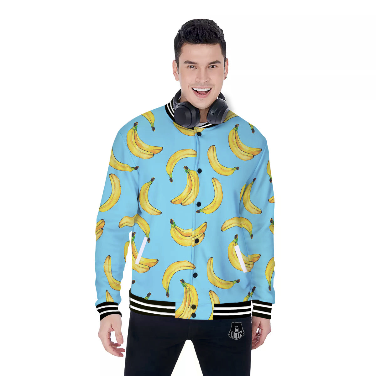 Banana Watercolor Print Pattern Baseball Jacket-grizzshop
